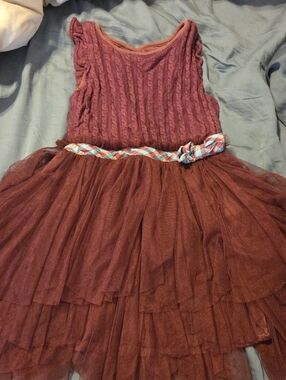 Matilda Jane Mauve Dusty Pink Tulle Tiered Dress with Braided Belt